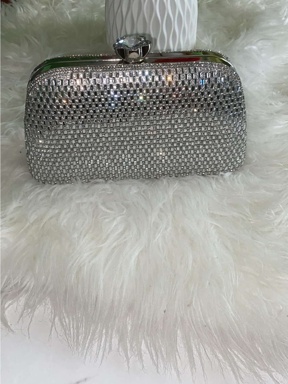 Silver Crystal Embellished Evening Clutch - Women Bags